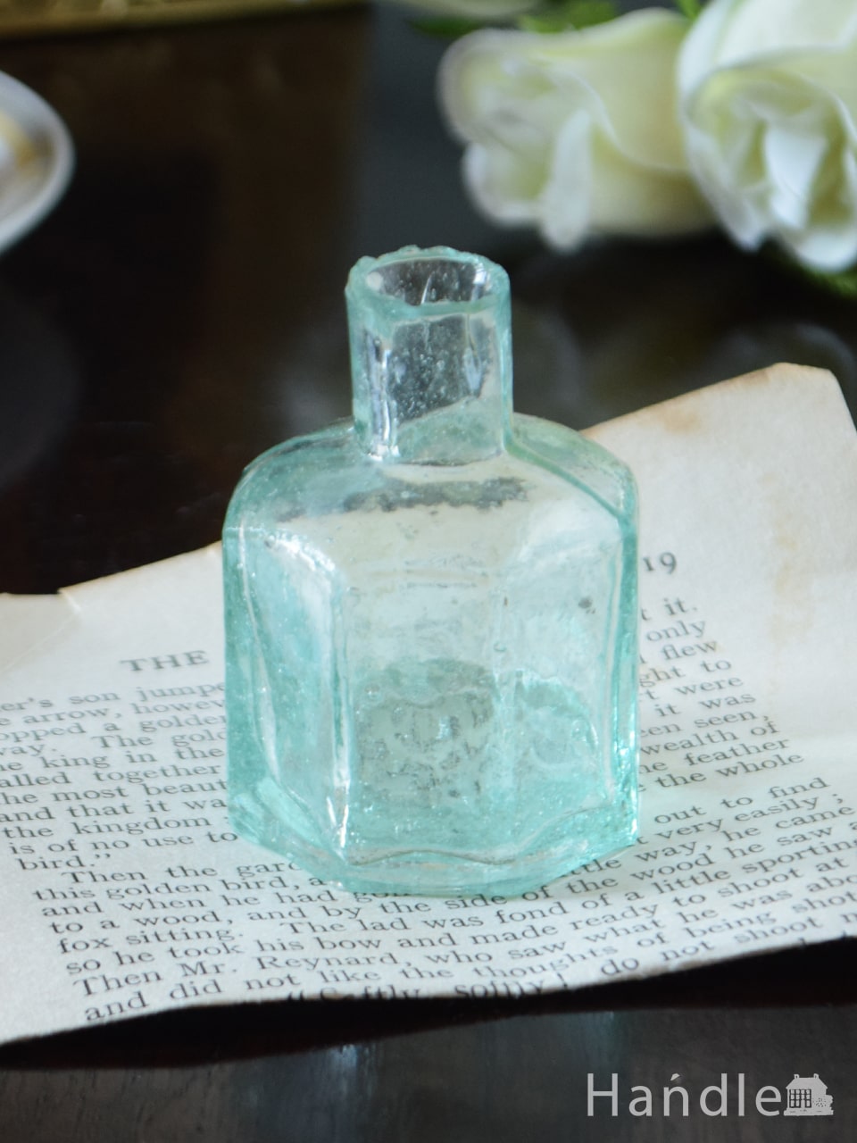 イギリスのアンティークガラス雑貨、八角形のヴィクトリアンインク瓶(m