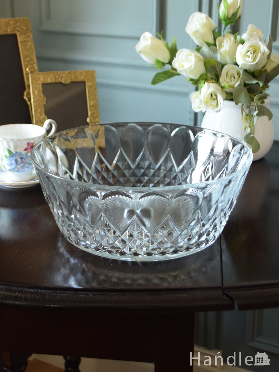 アンティークガラスのおしゃれな食器、イギリスプレスドグラスのガラスのボウル (pg-6843)