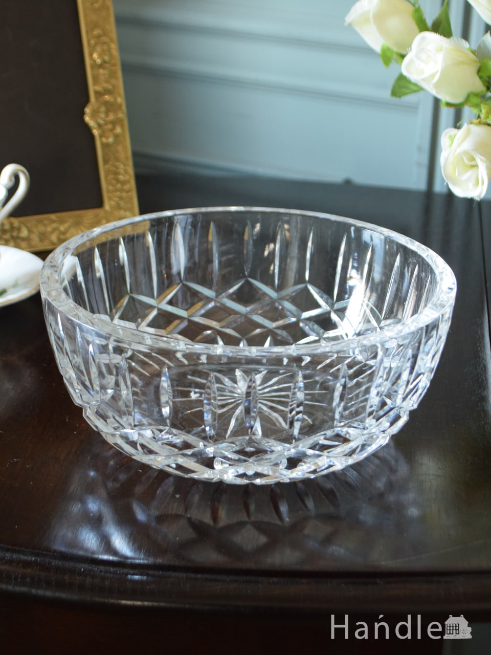 アンティークガラスの食器、型押し模様がキラキラ輝くアンティークガラスのボウル (pg-6851)