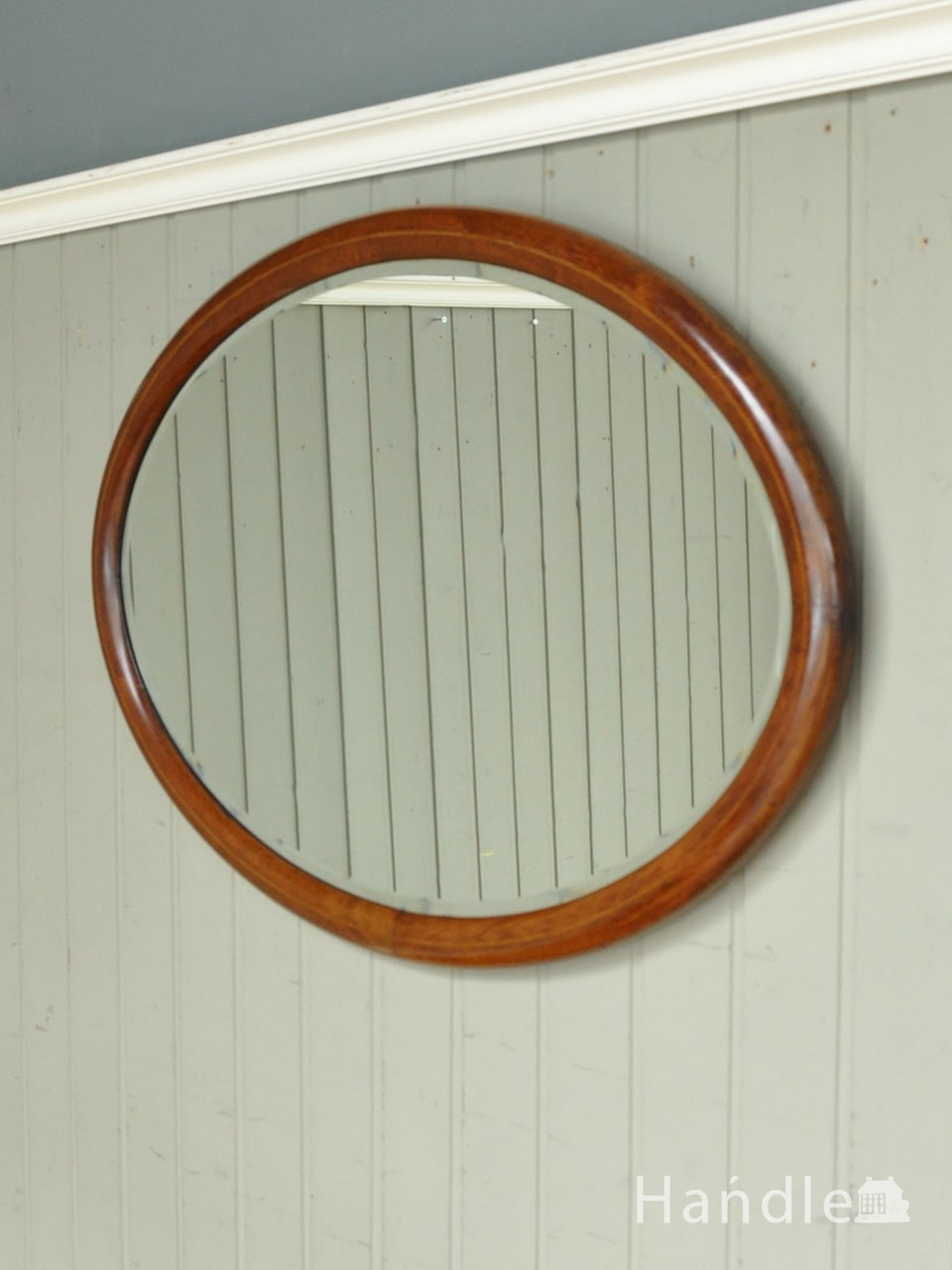英国のおしゃれな鏡、象嵌が美しい木製フレーム付きのアンティーク