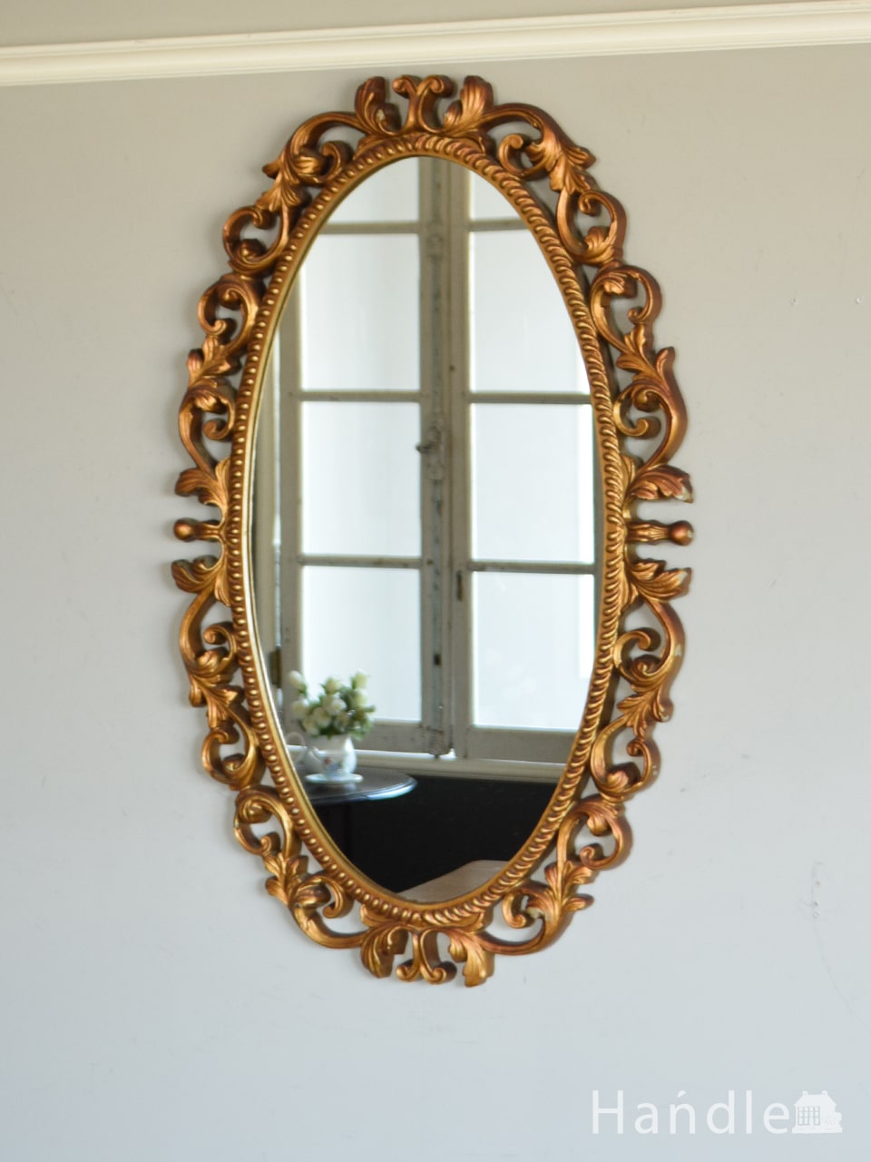 アンティークのおしゃれな鏡、植物モチーフがゴージャスなモールディングミラー (k-4672-z)