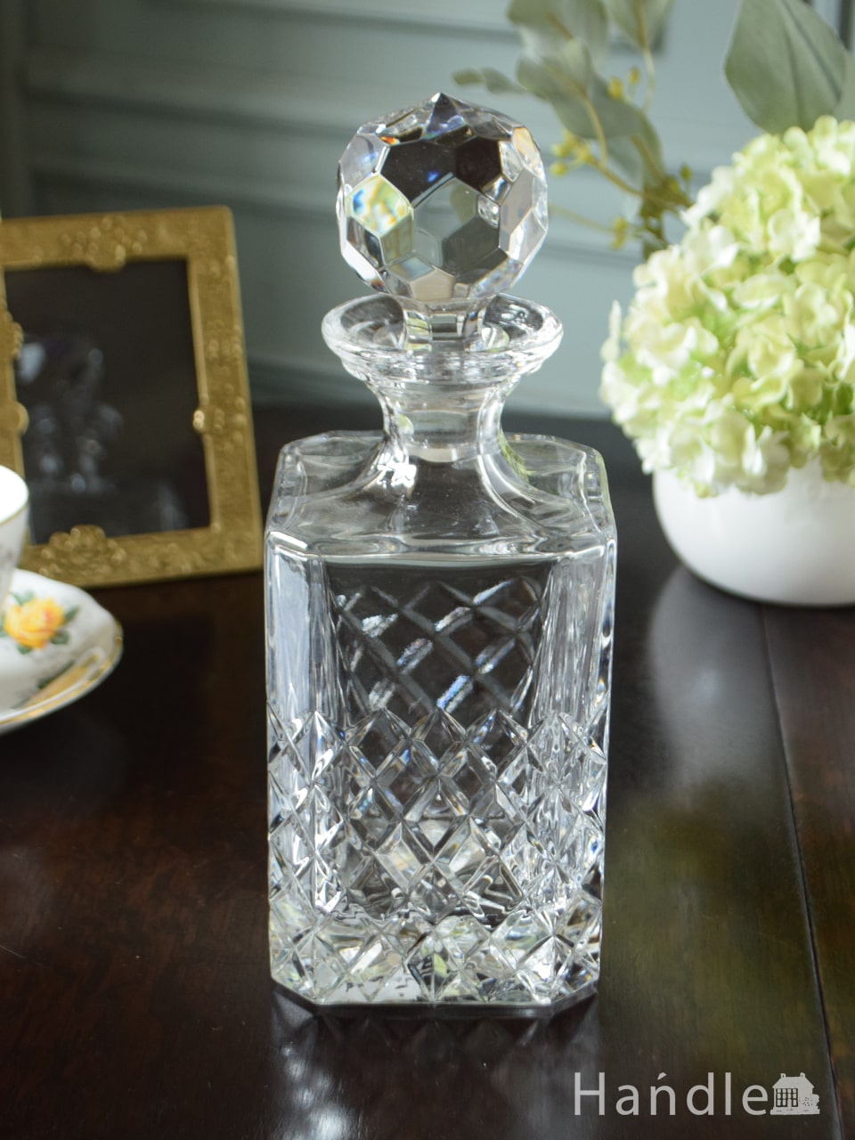 アンティークガラス雑貨、プレスドグラスの美しいデカンタ (pg-6991)