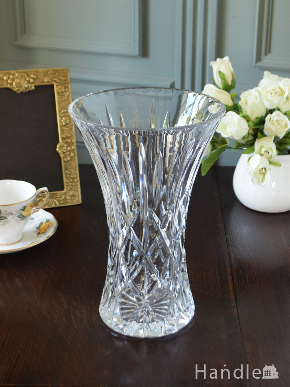 アンティークガラスの花瓶、イギリスで見つけた輝きが美しいフラワーベース (pg-7035)