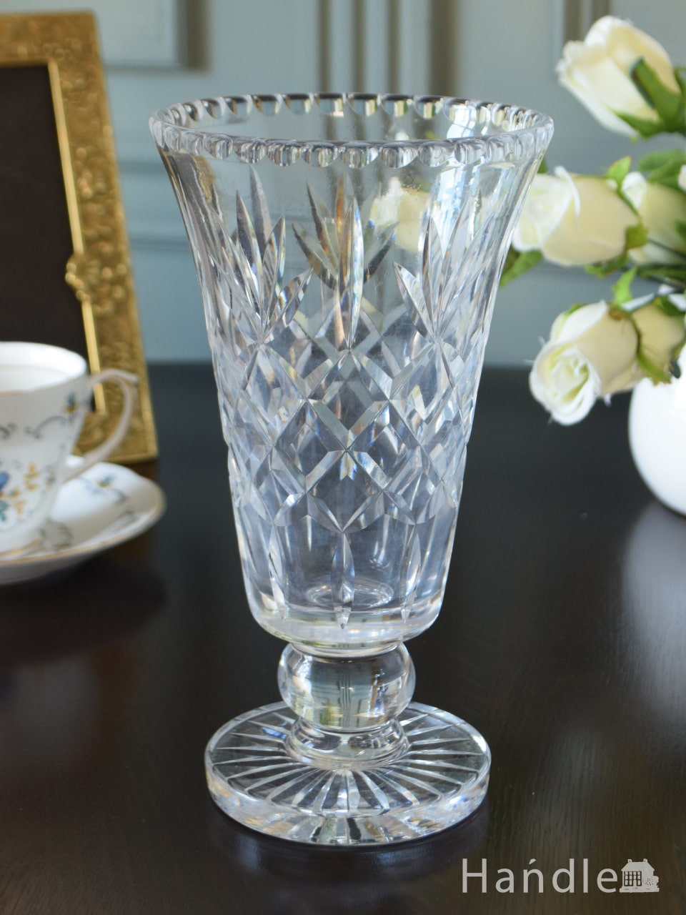 アンティークガラスのフラワーベース、イギリスのプレスドグラスの花瓶 (pg-7163)