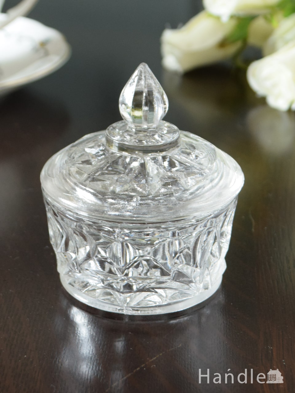 アンティークのガラス雑貨、イギリスで見つけたプレスドグラスのアクセサリーケース (pg-7184)