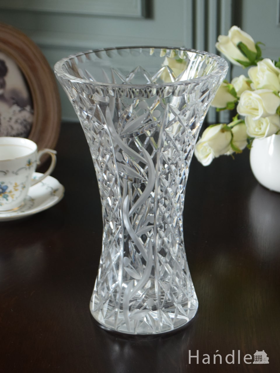 アンティークガラスのおしゃれな花瓶、イギリスで見つけた輝きが美しいフラワーベース (pg-7191)