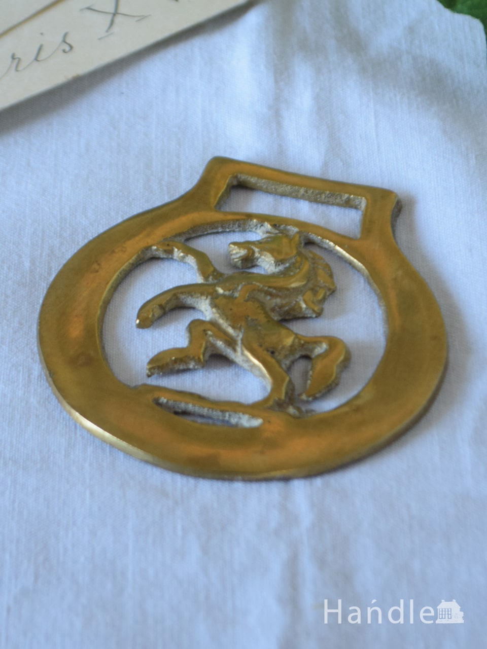 英国で見つけたアンティーク馬具飾り、真鍮製のアンティークホースブラス (m-5340-z)