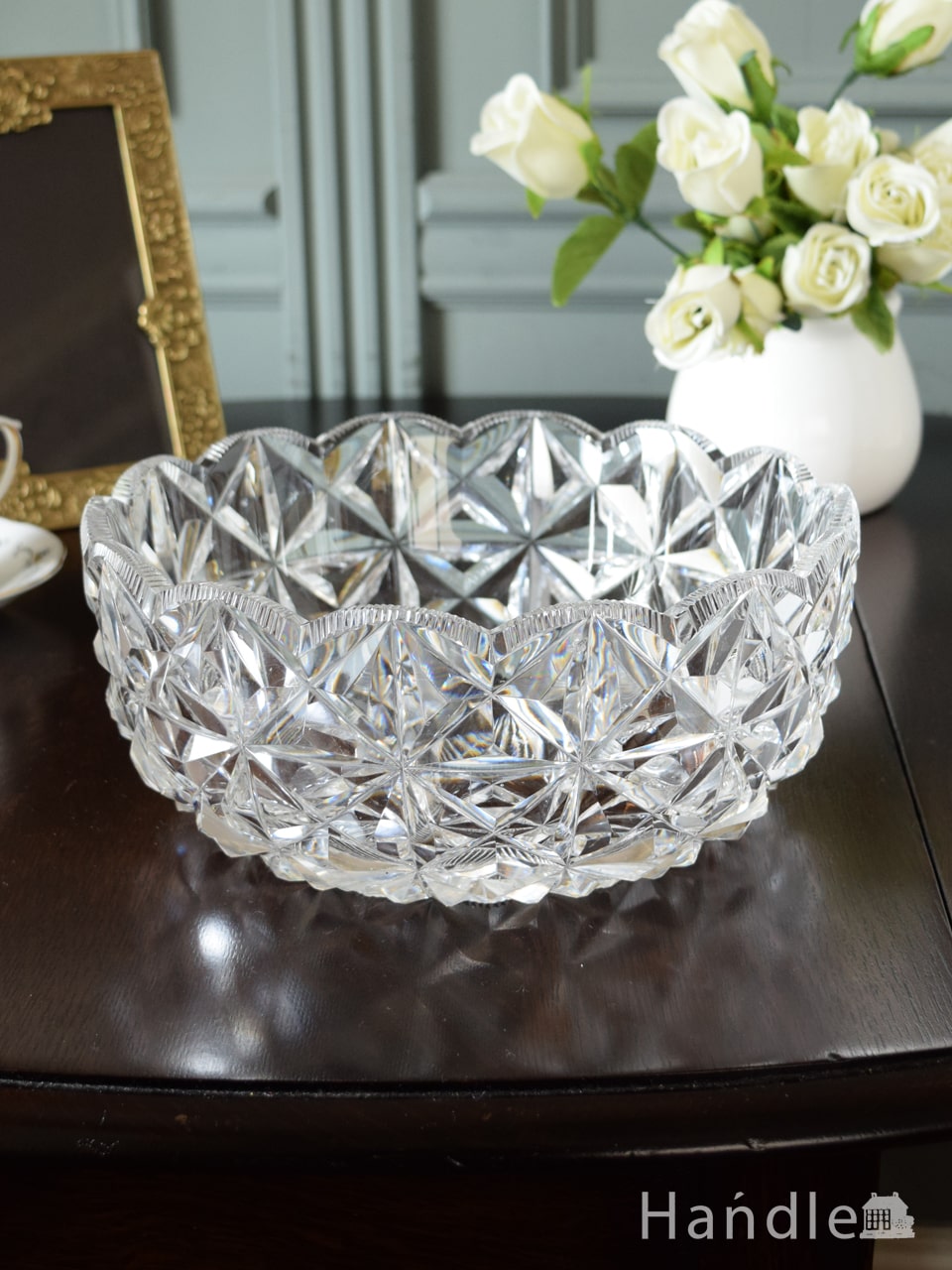 アンティークガラスの食器、輝きが美しいプレスドグラスのガラスのボウル (pg-7205)