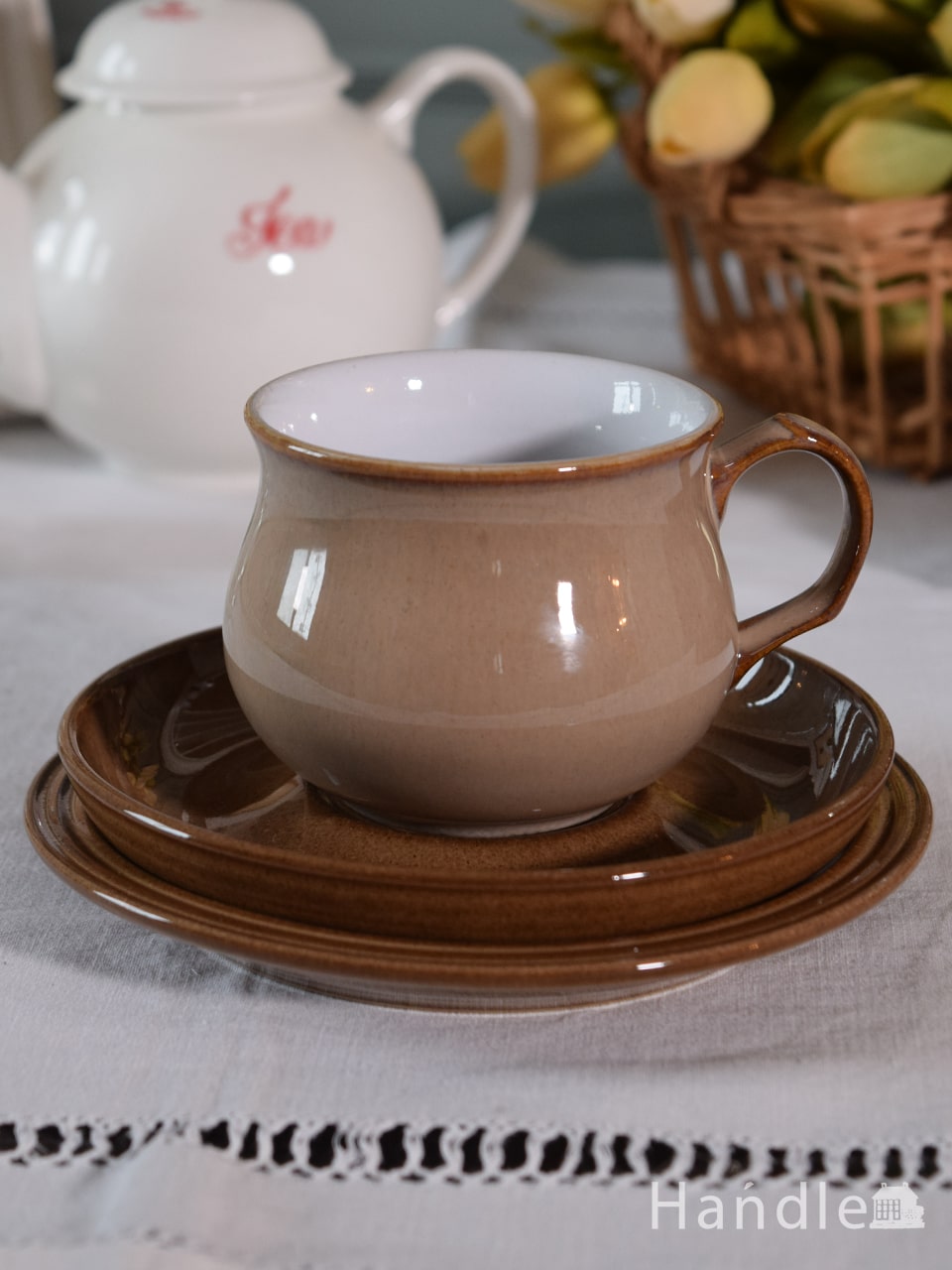 イギリスで見つけたビンテージ陶磁器、デンビー社(DENBY)のトリオ (k-4978-z)