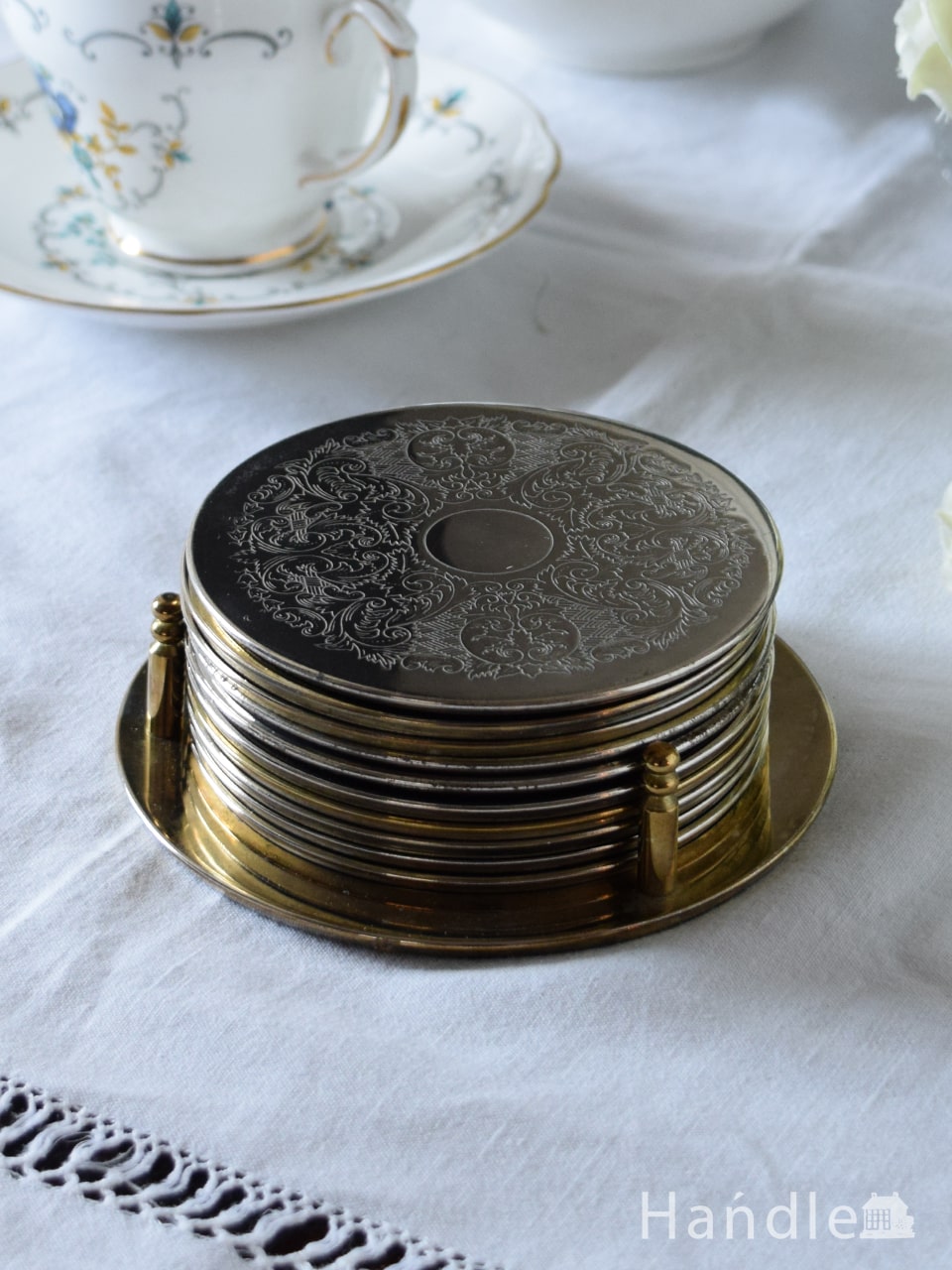 イギリスアンティークのテーブルウェア、繊細な模様が美しいコースター10枚セット (k-5019-z)