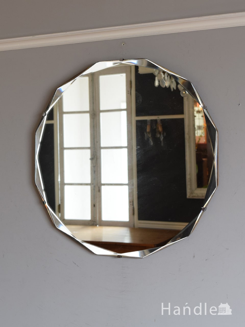 アンティークのおしゃれなミラー、イギリスで見つけた縁取りが輝く壁付けの鏡 (k-4777-z)