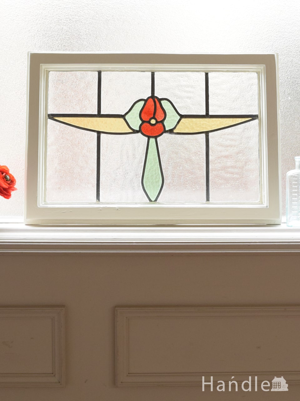 英国アンティークのおしゃれなステンドグラス お花柄のステンドグラス G 1384 アンティーク雑貨