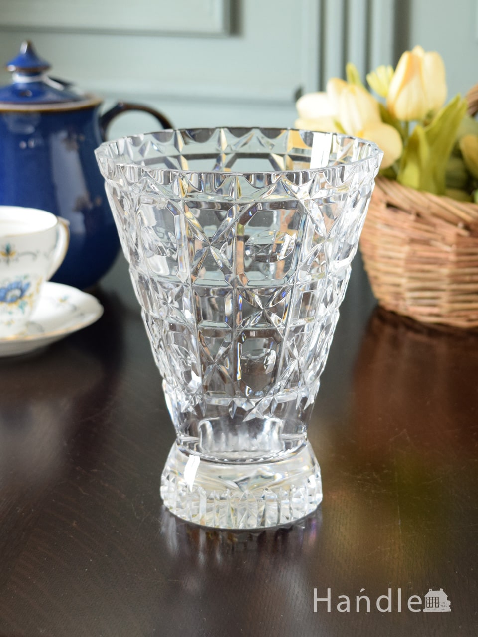 アンティークのガラス花瓶、イギリスで見つけたプレスドグラスのフラワーベース (pg-7454)