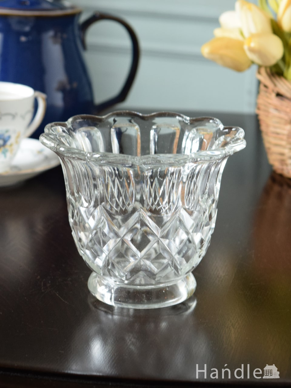 アンティークガラスのセロリーベース、イギリスのプレスドグラスの花瓶 (pg-7459)