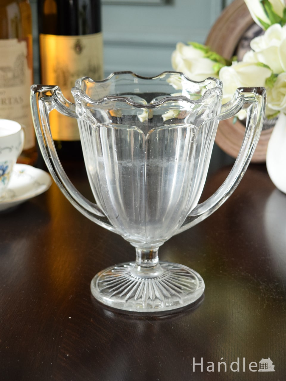 アンティークのガラス食器、イギリスで見つけたプレスドグラスのセロリベース (pg-7517)