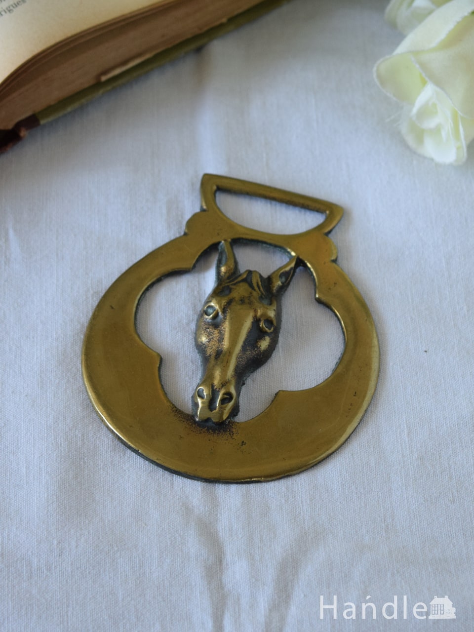 イギリスのアンティーク雑貨、馬モチーフの真鍮製ホースブラス