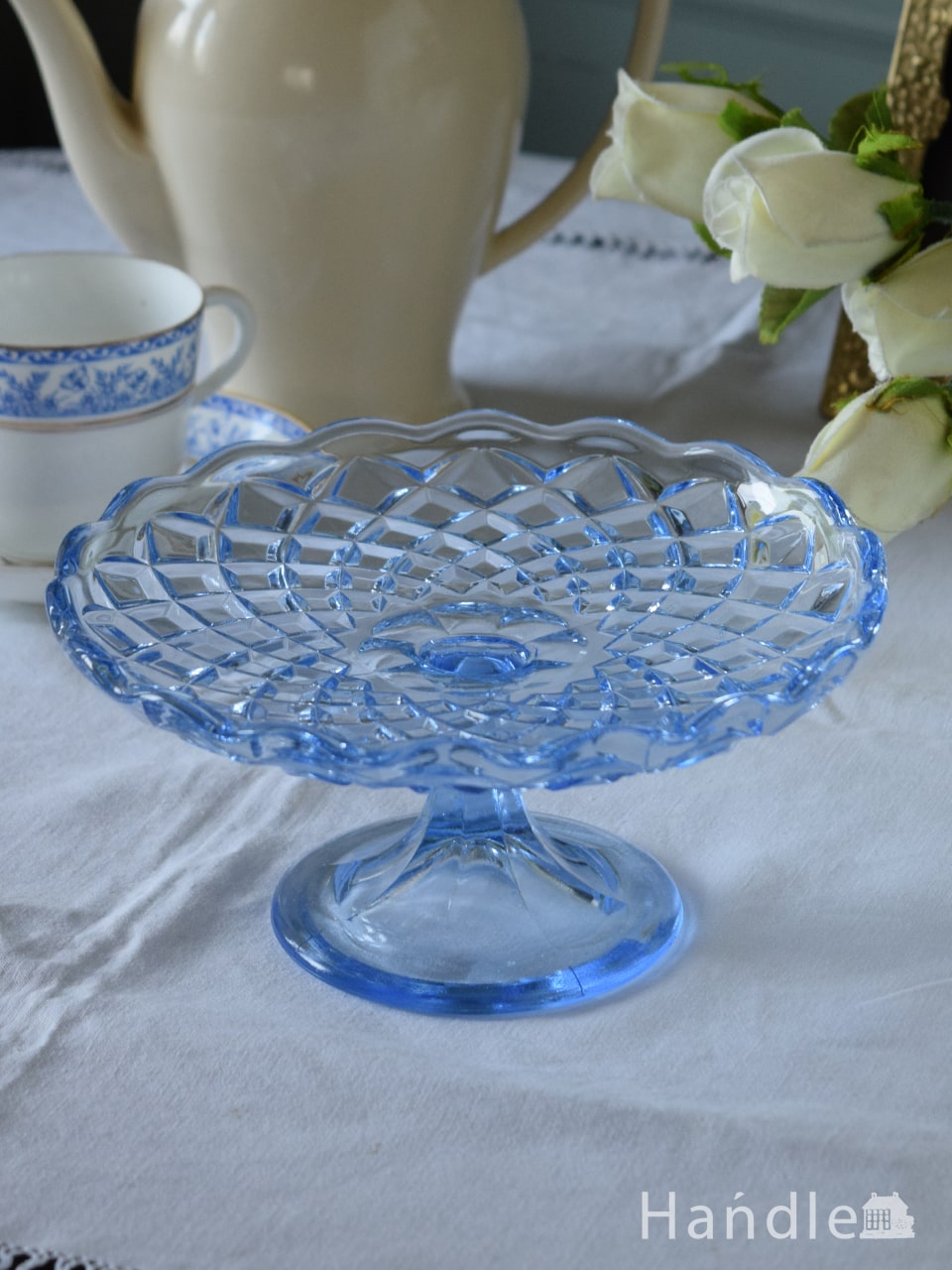 英国イギリスアンティーク小さいケーキスタンドガラスプレスガラス4個