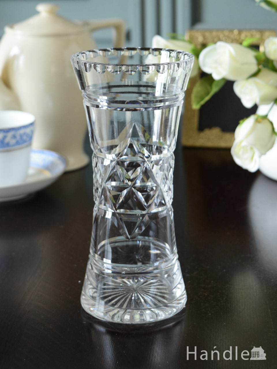 イギリスのアンティークの花器、プレスドグラスのフラワーベース (m-6063-z)
