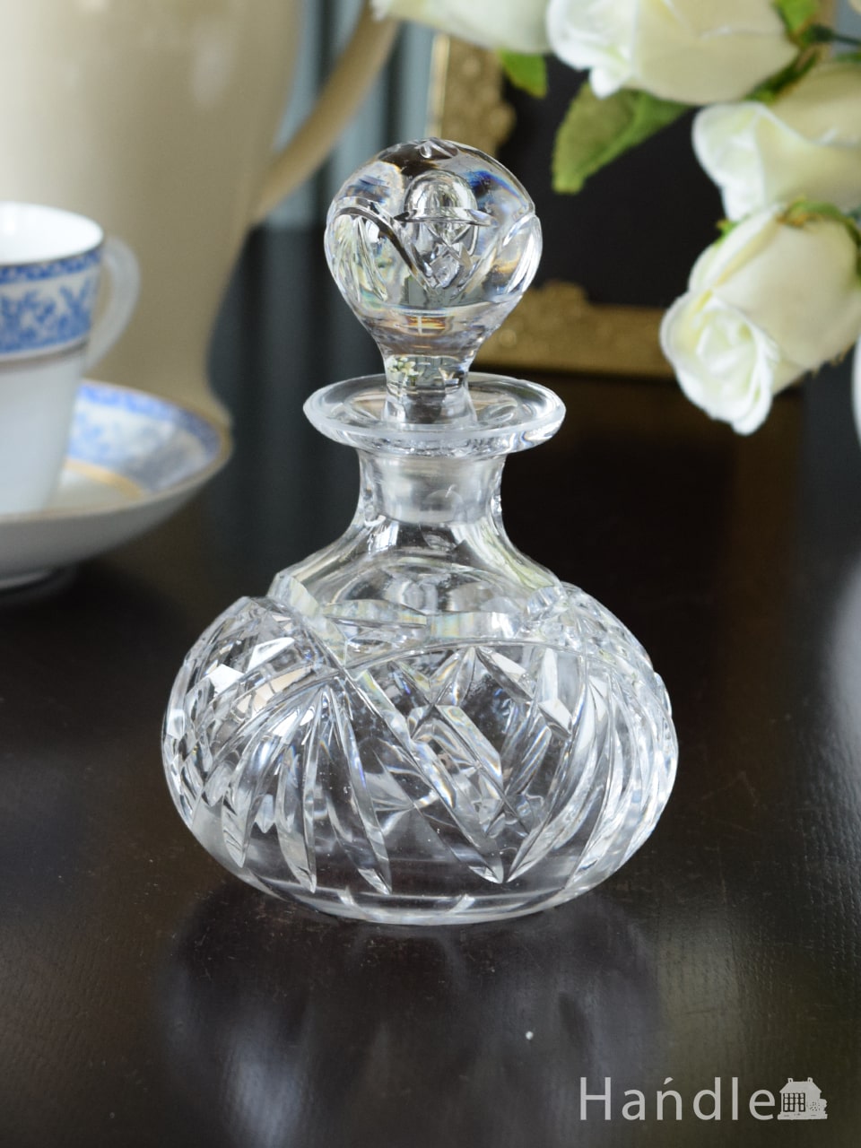 イギリスアンティークガラスの香水瓶、プレスドグラスの美しいフレグランスボトル (m-6093-z)