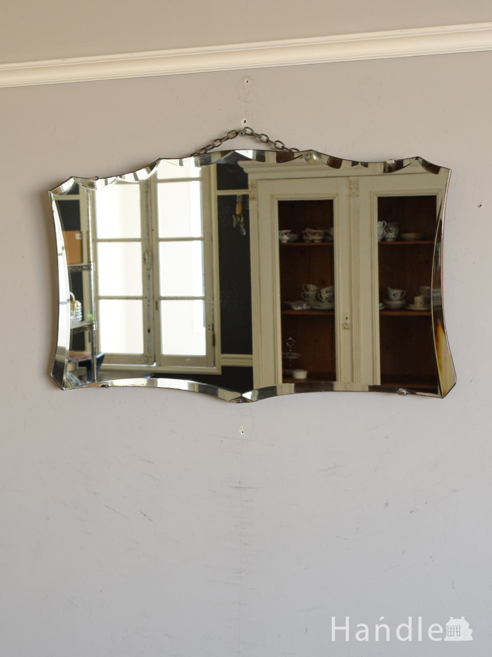 アンティークのおしゃれな鏡、縁取りがキラキラと輝くカッティングミラー  (k-5200-z)