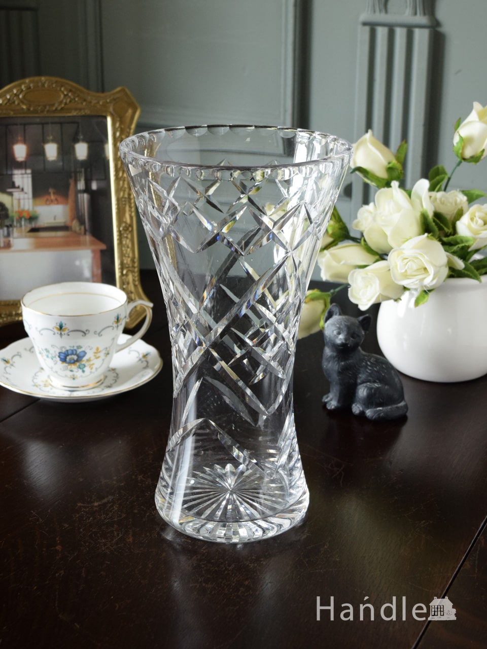 アンティークガラスの花瓶、イギリスで見つけた輝きが美しいフラワーベース (pg-7590)