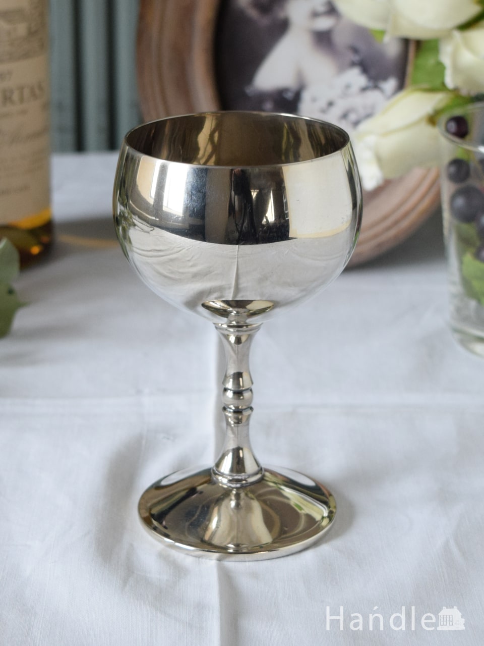 英国アンティークのシルバープレートの食器、おしゃれなワイングラス (k-5252-z)