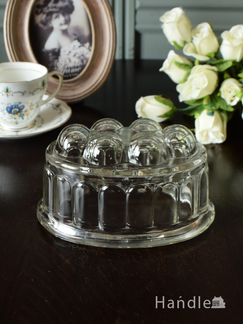 アンティークガラスのおしゃれなキッチン雑貨、プレスドグラスのゼリーモールド (pg-7789)