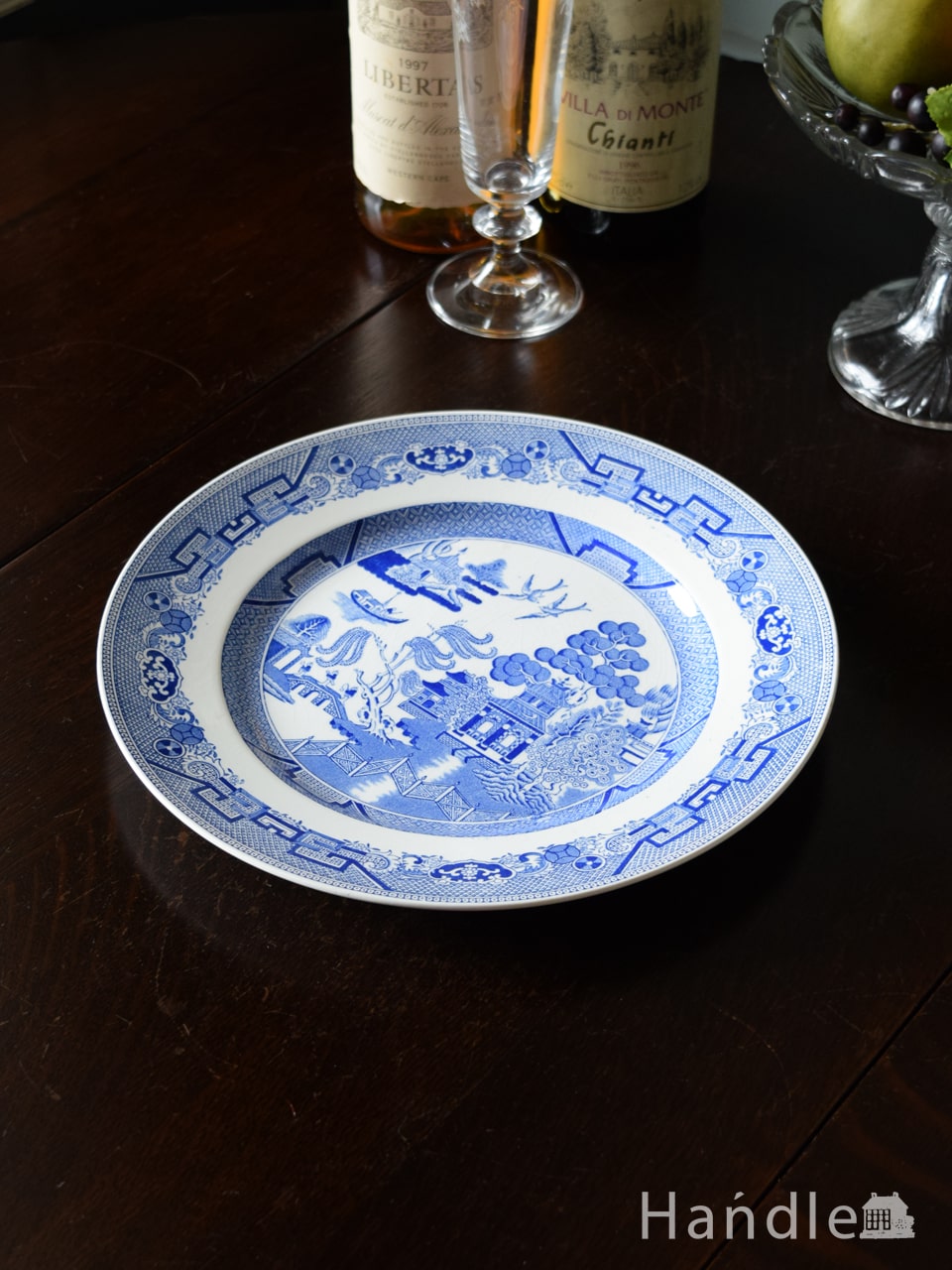 英国アンティークのおしゃれな皿、ウィローパターンのディナープレート (m-6759-z)