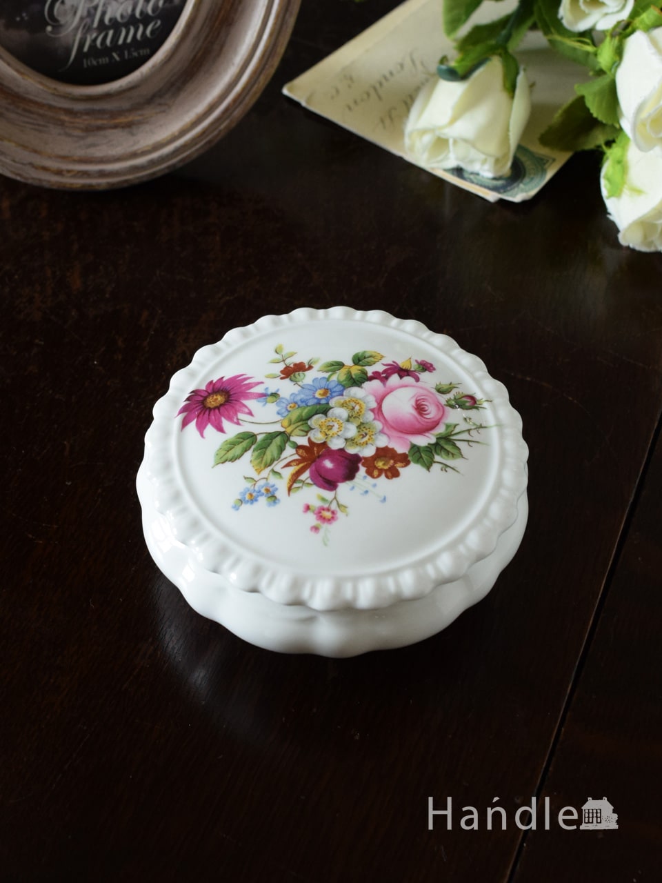イギリスのアンティーク雑貨、華やかなお花模様のコールポート(Coalport)のトリンケットボックス (m-7306-z)