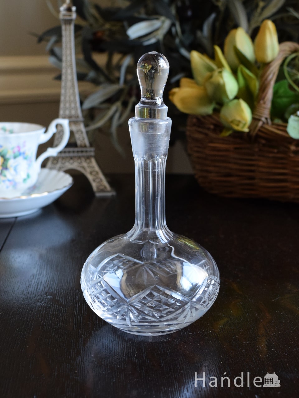 イギリスアンティークガラスの香水瓶、プレスドグラスの美しいフレグランスボトル (pg-7938)