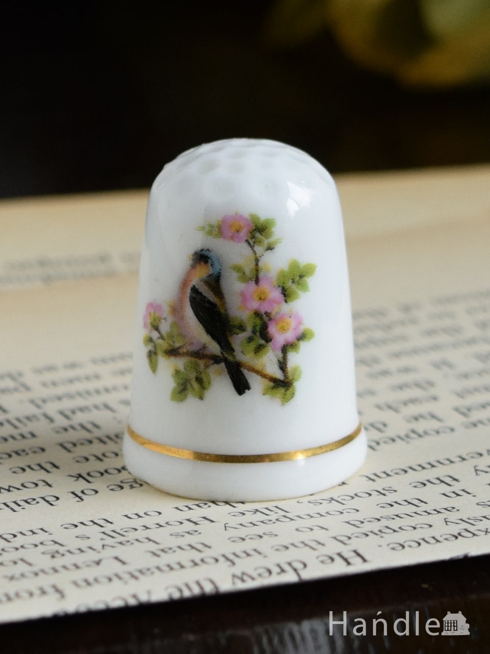 イギリスのアンティーク指貫、可愛い小鳥が描かれたシンブル(m-7112-z