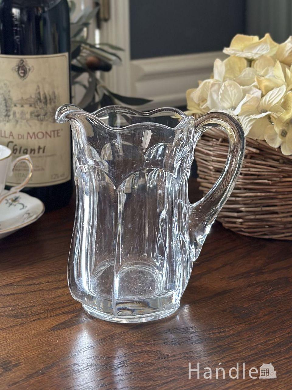 イギリスから届いたアンティークガラスのピッチャー、プレスドグラスのおしゃれなウォーターピッチャー (pg-8027)
