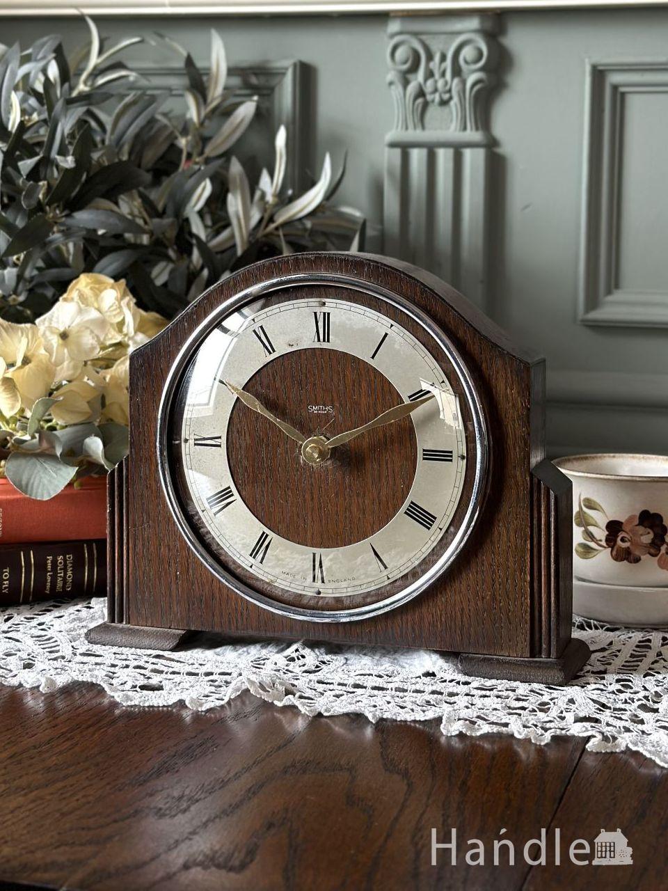 英国のアンティーク雑貨、おしゃれなデザインのビンテージ置き時計(k 