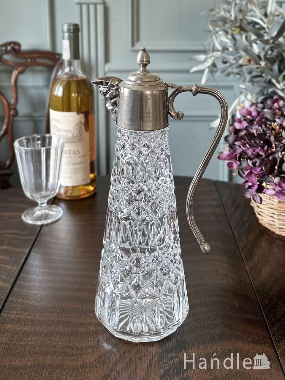 英国アンティークガラスの美しいデキャンタ、注ぎ口がおしゃれなプレスドグラスのジャグ (pg-8227)