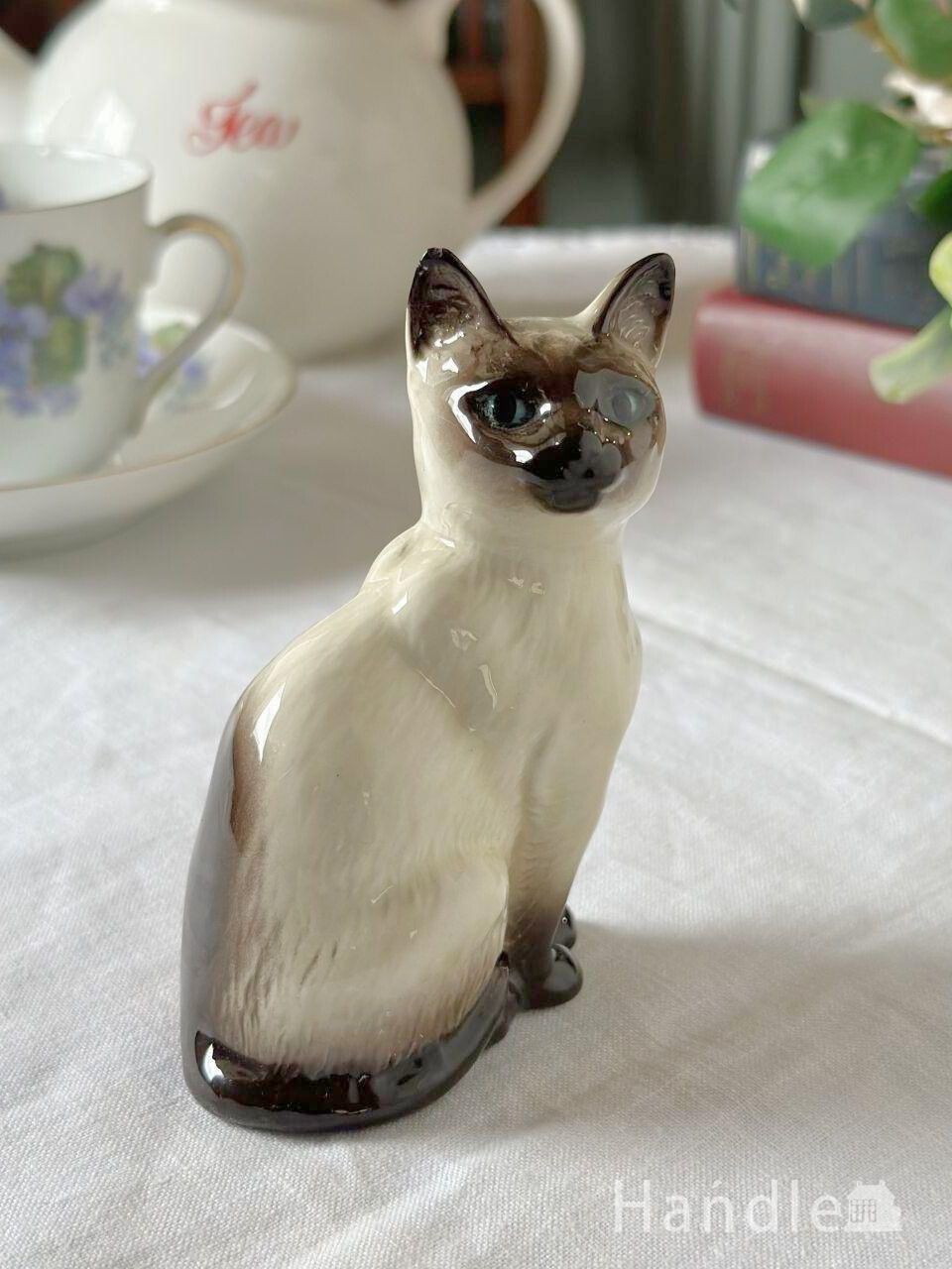 英国アンティークの陶器の猫、ベスウィック社のシャムネコの置物（BESWICK ENGLAND） (h-1197-z)