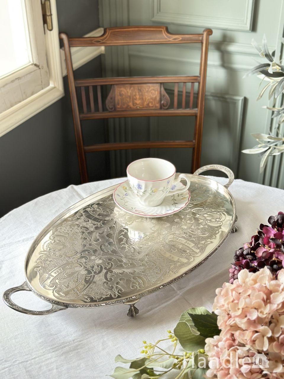 英国　アンティーク　Viners of Sheffield 　オーバル　トレイ Viners of Sheffield Vintage Silver Alpha Plated Chased