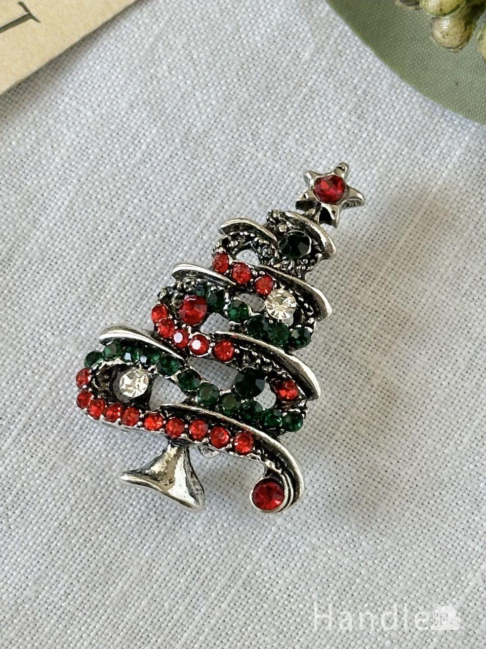 ラインストーンでデザインされたクリスマスツリー、ビンテージのアクセサリーブローチ (m-9716-z)