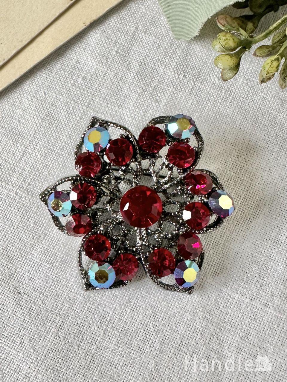 英国アンティークのお花の形のブローチ、ビンテージのおしゃれなアクセサリー (h-1442-z)