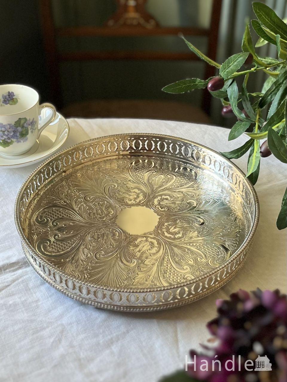 シェフィールドの（sheffield）美しいアンティーク、シルバープレートのギャラリートレイ