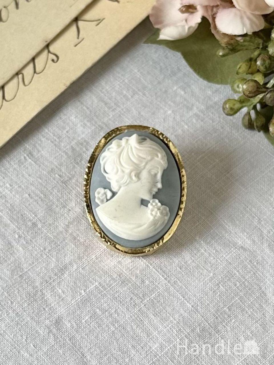 横顔が美しいアンティークカメオのブローチ、おしゃれなビンテージのアクセサリー