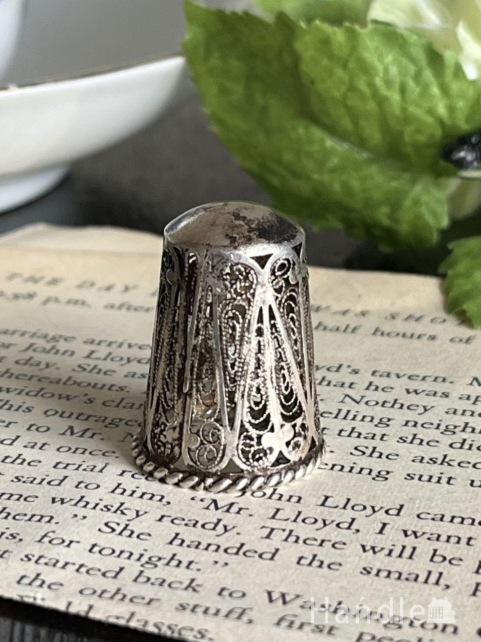 英国アンティークの指ぬき、シルバープレートのおしゃれなシンブル (h-1426-z)