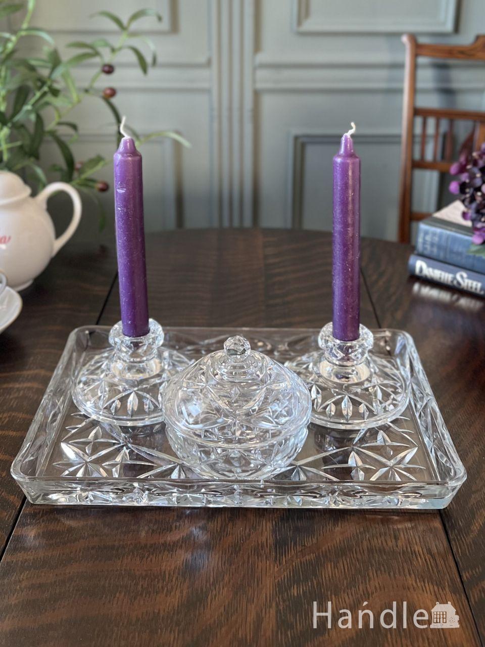 クリアなアンティークガラスの器セット、英国アンティークドレッシングセット