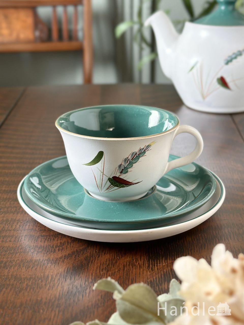 デンビー社（DENBY）のビンテージ食器、GREEN WHEAT(青い麦穂）のカップ＆ソーサー(トリオ)