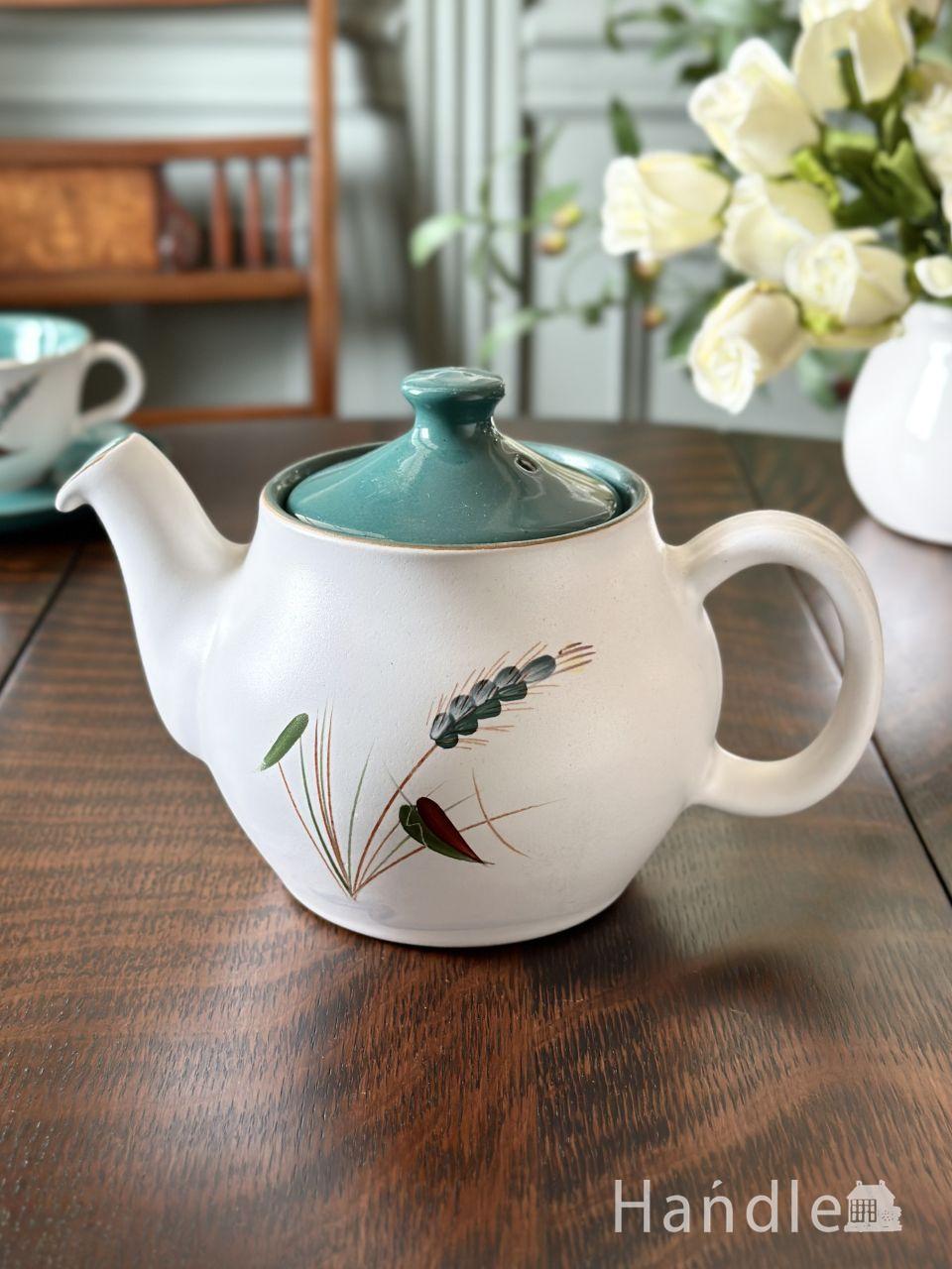 デンビー社(DENBY)のビンテージ食器、GREEN WHEAT(青い麦穂)のティーポット (m-10334-z)