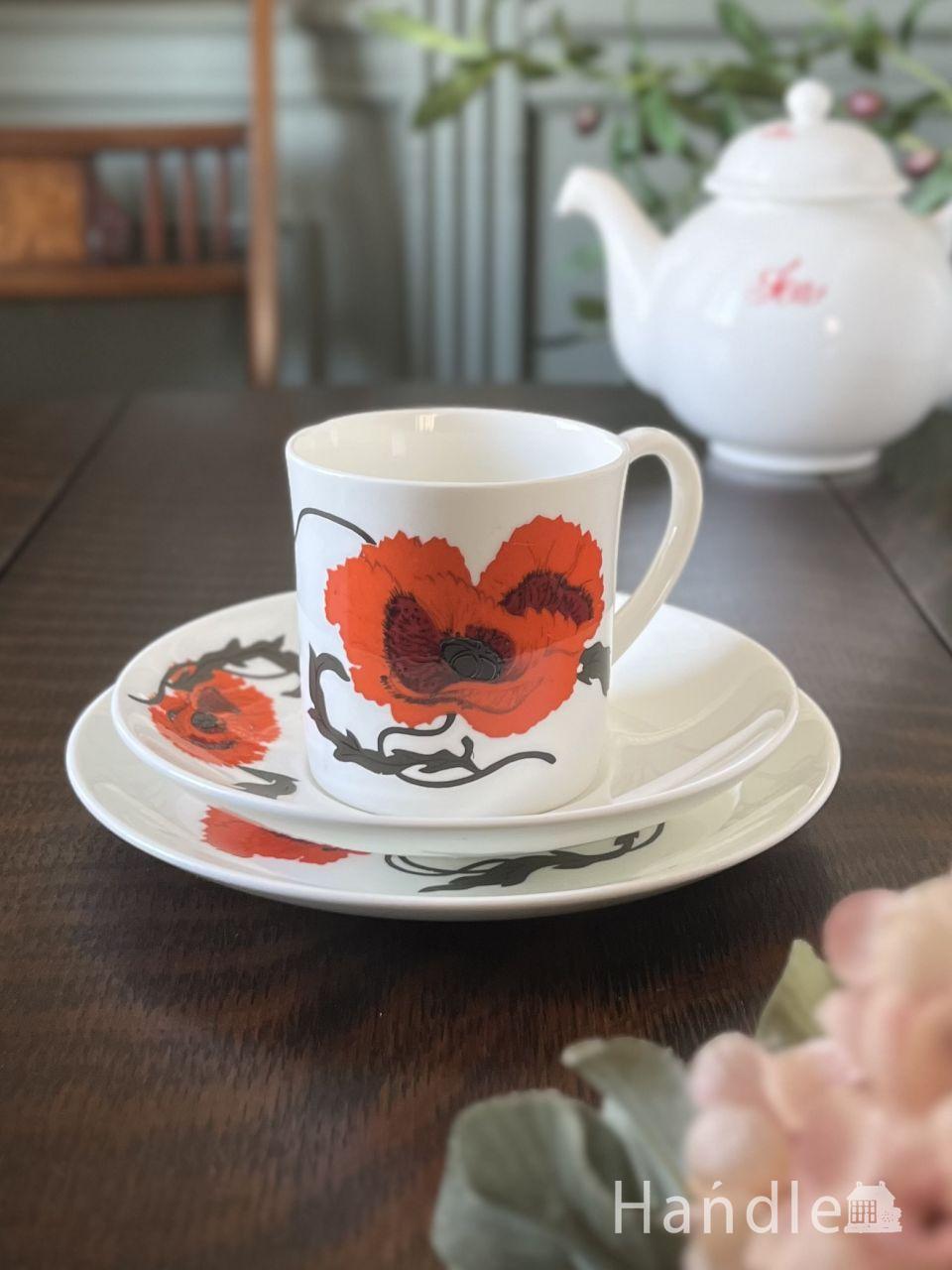 スージークーパー（Susie Cooper）のビンテージ食器、コーンポピー（Cornpoppy）のコーヒーカップ＆ソーサー(トリオ)