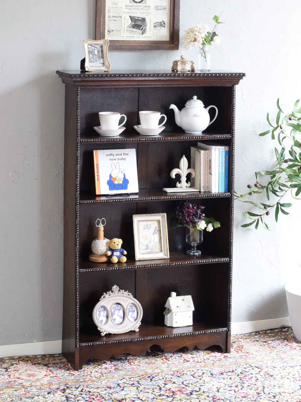 アンティークのおしゃれなブックシェルフ、オーク材のカッコいいオープン本棚