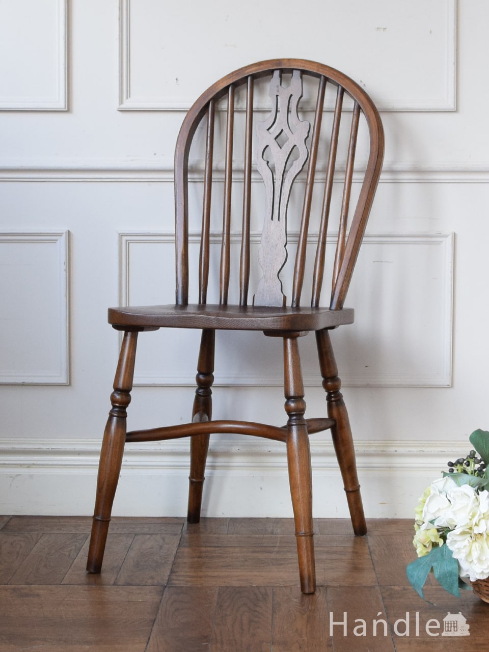 アンティーク調のおしゃれなダイニングの椅子、オーク材のウィンザーチェア(y-243-c)｜アンティーク風