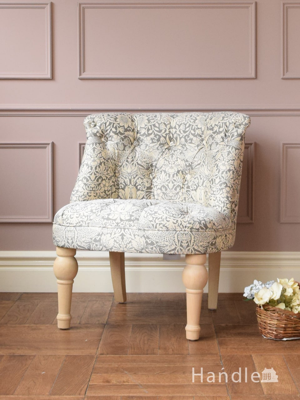 ウィリアムモリス風のおしゃれな椅子、華やかなデザインのアームチェア（ジェニファーテイラー・グレー）(y-551-c)｜アンティーク風