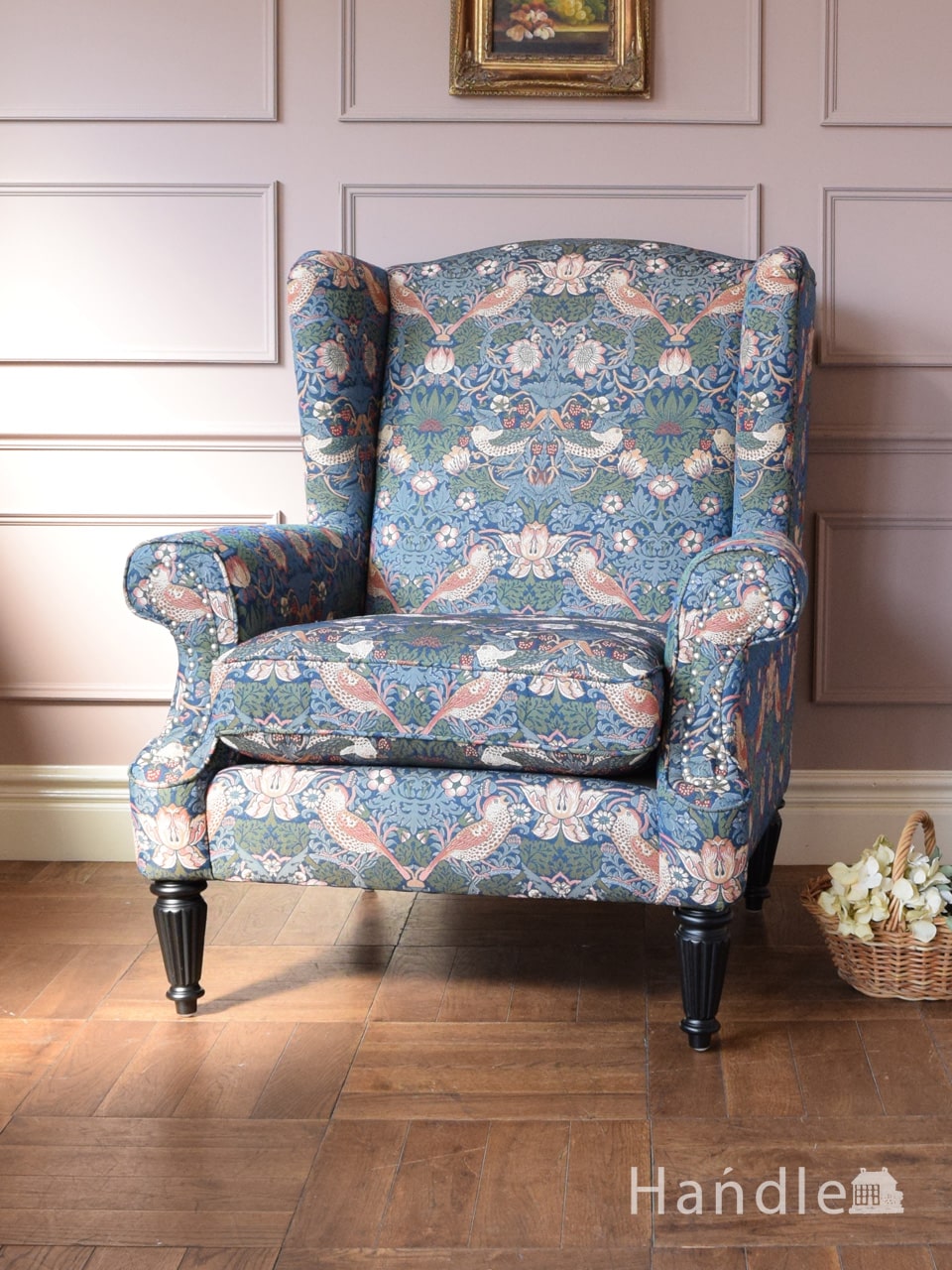アンティーク風の一人掛け椅子、ウィリアムモリス風の張地がおしゃれなジェニファーテイラーのアームチェア (y-563-c)