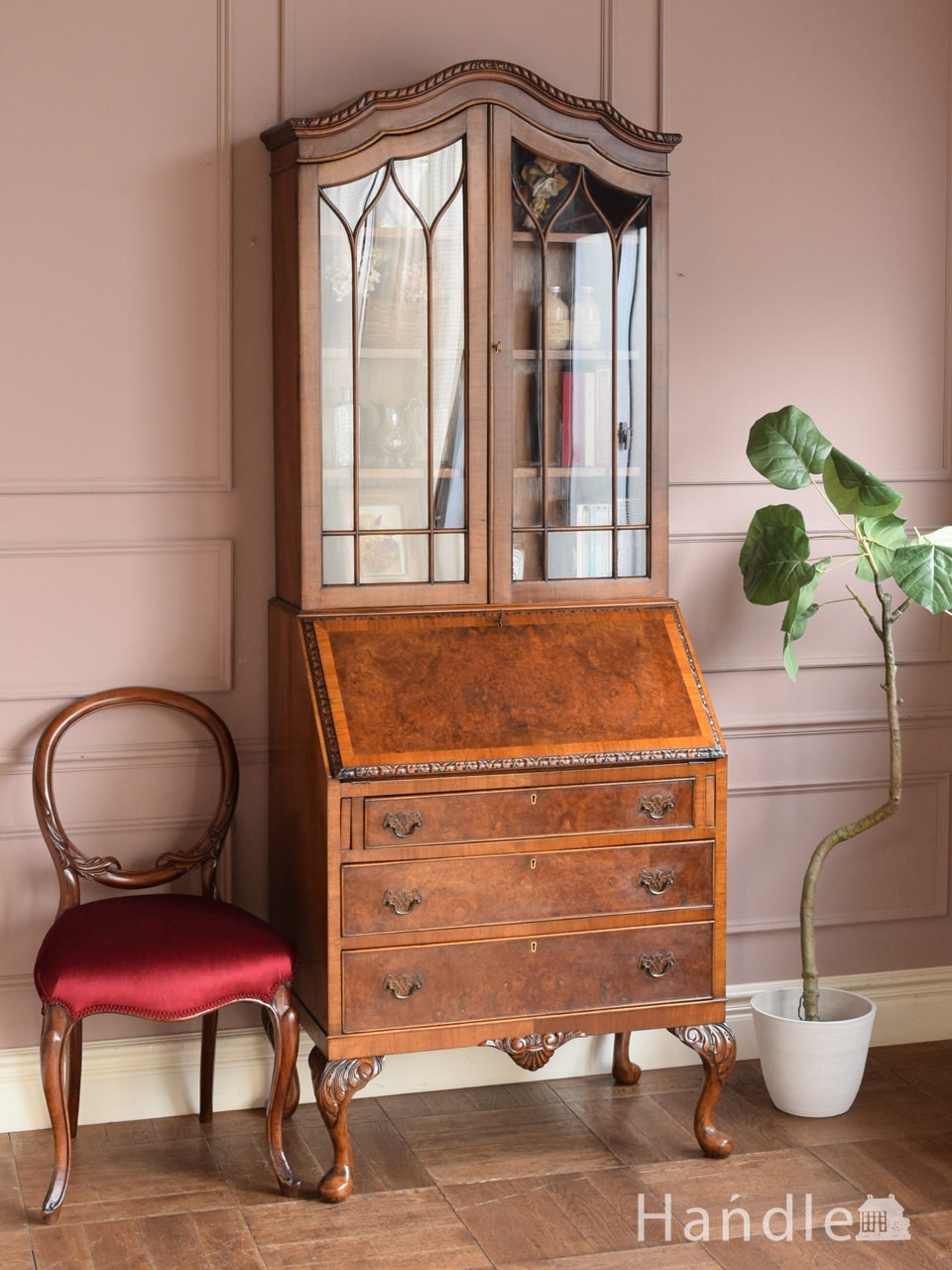 アンティークビューローブックケース (h-158-f)